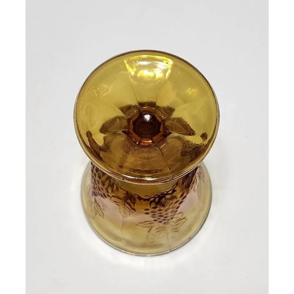 Vintage Gold 1970s Indiana Carnival Glass Goblet Harvest Grape Amber 5.25